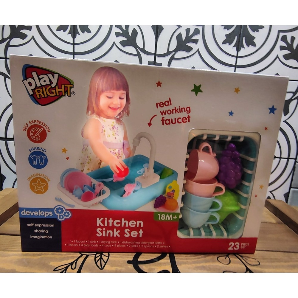 Play Right Kitchen Sink Toy Set Real Working‎ Faucet Toddler Pretend Play 18M+